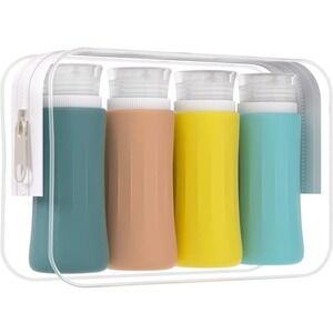 4 Pack Travel Size Toiletries Containers Sets - TSA Approved Leak Proof Silicone